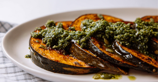 Easy roast pumpkin with pumpkin seed pesto 