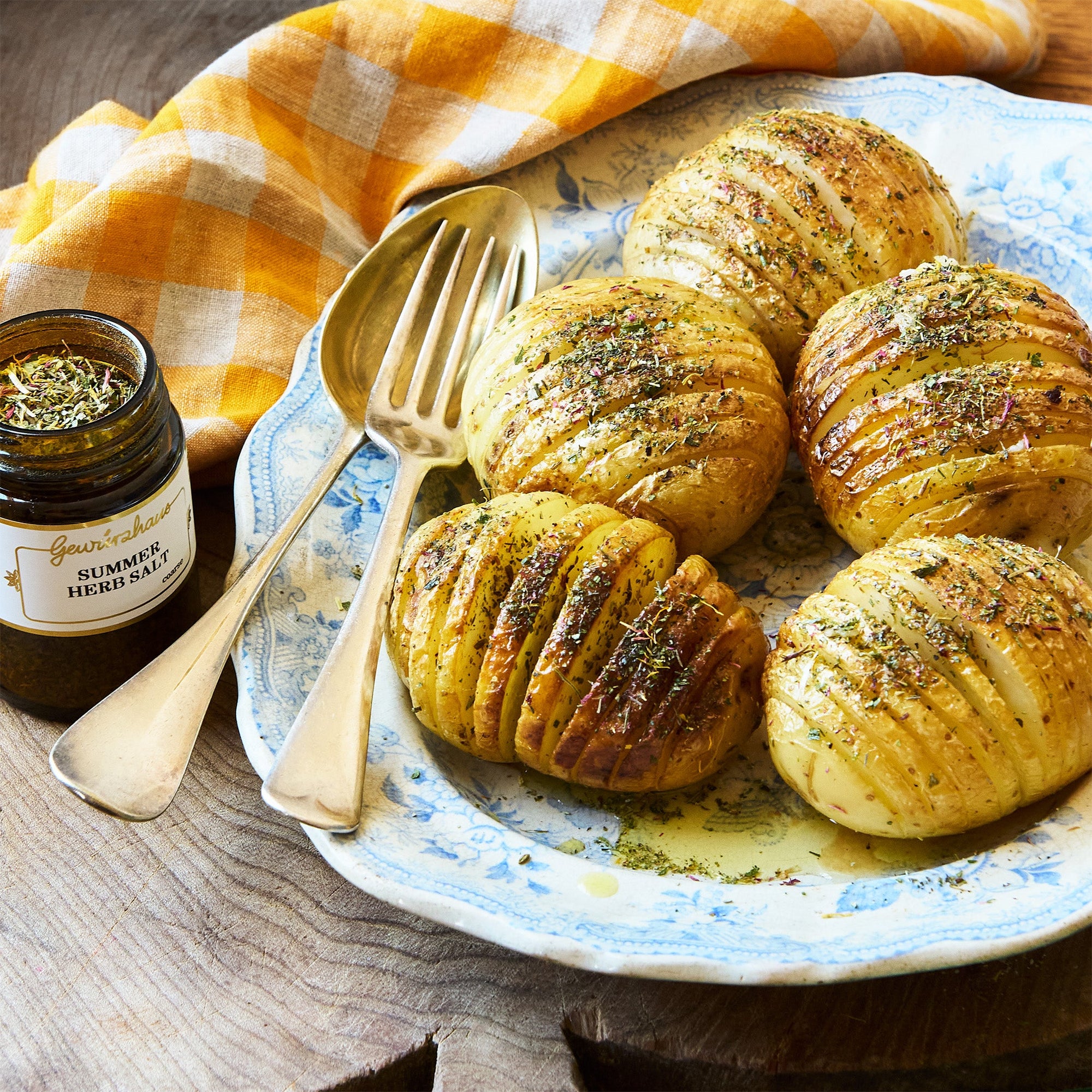 Hasselback Summer Herb Salt Potatoes