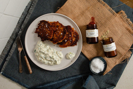 Chickpea Fritters with Garlic Lovers' Spiced Tzatziki - Gewürzhaus