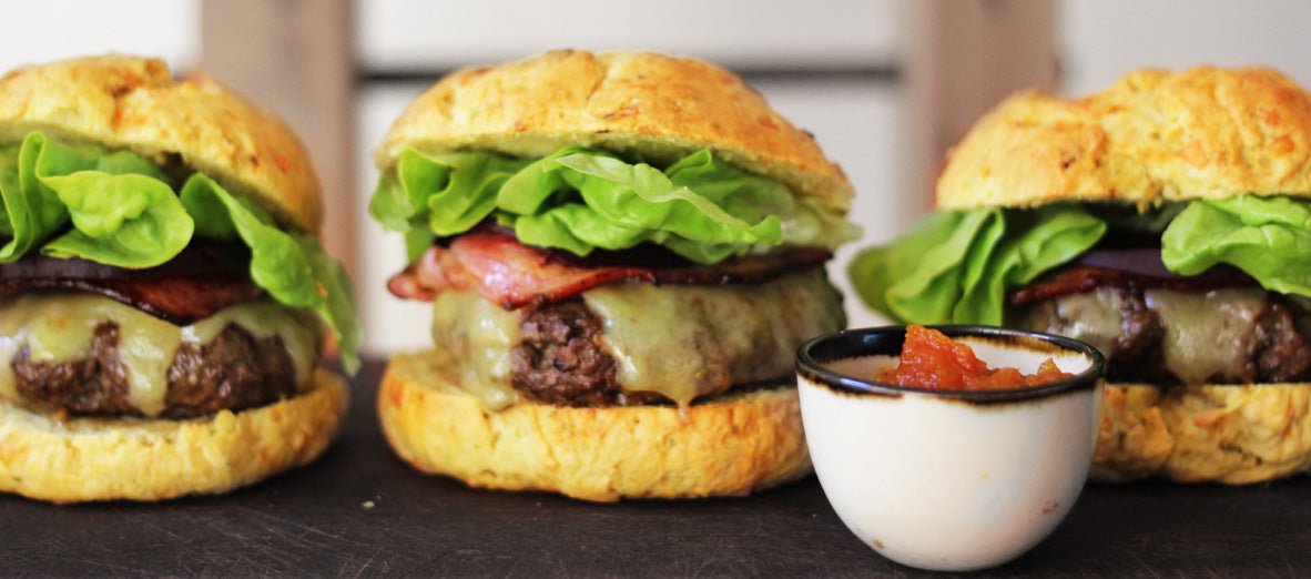 Kangaroo Burgers on Cheesy Damper Rolls - Gewürzhaus