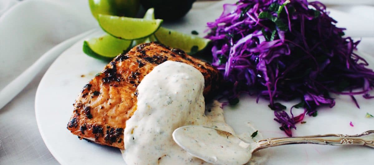 Spiced Salmon with Chimichurri Yoghurt and Slaw - Gewürzhaus