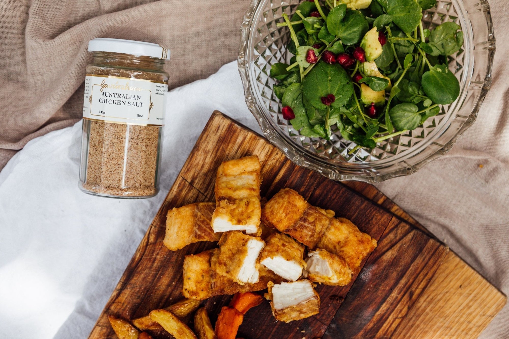 Tempura Fish with Watercress & Pomegranate Salad - Gewürzhaus