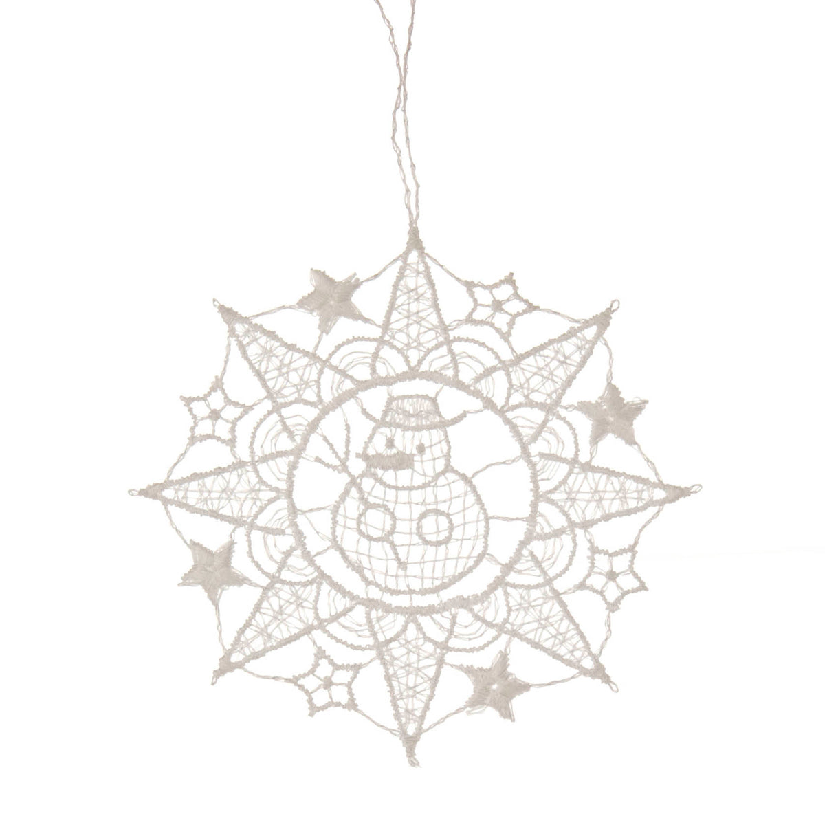 Hanging Tree Ornament, Lace Star with Snowman