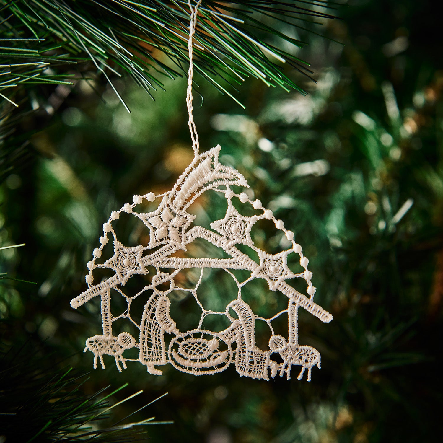 Hanging Tree Ornament, Lace Joseph and Maria