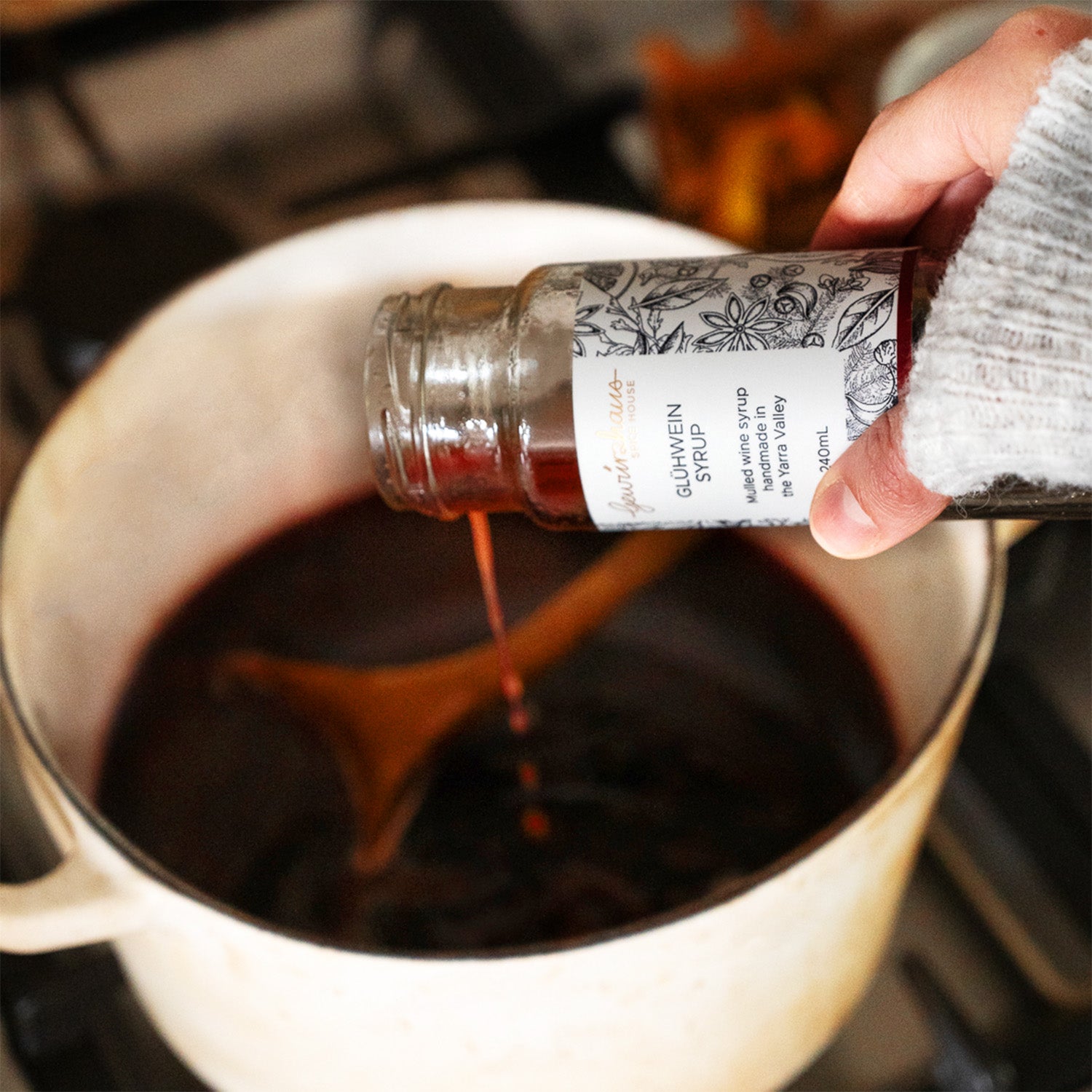 Gluhwein Syrup going into the pot