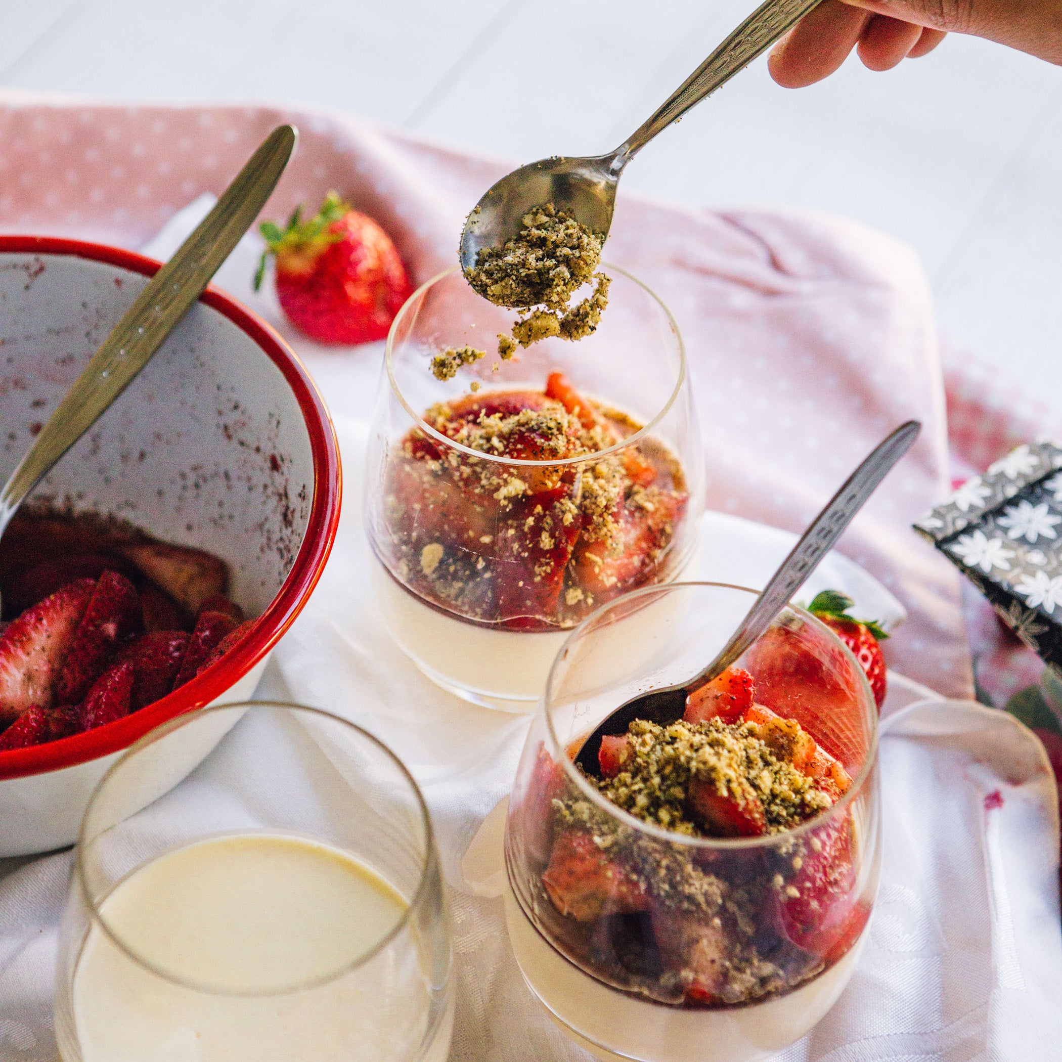 Strawberry Panna Cotta with Macadamia Crumble - Australian Flavours