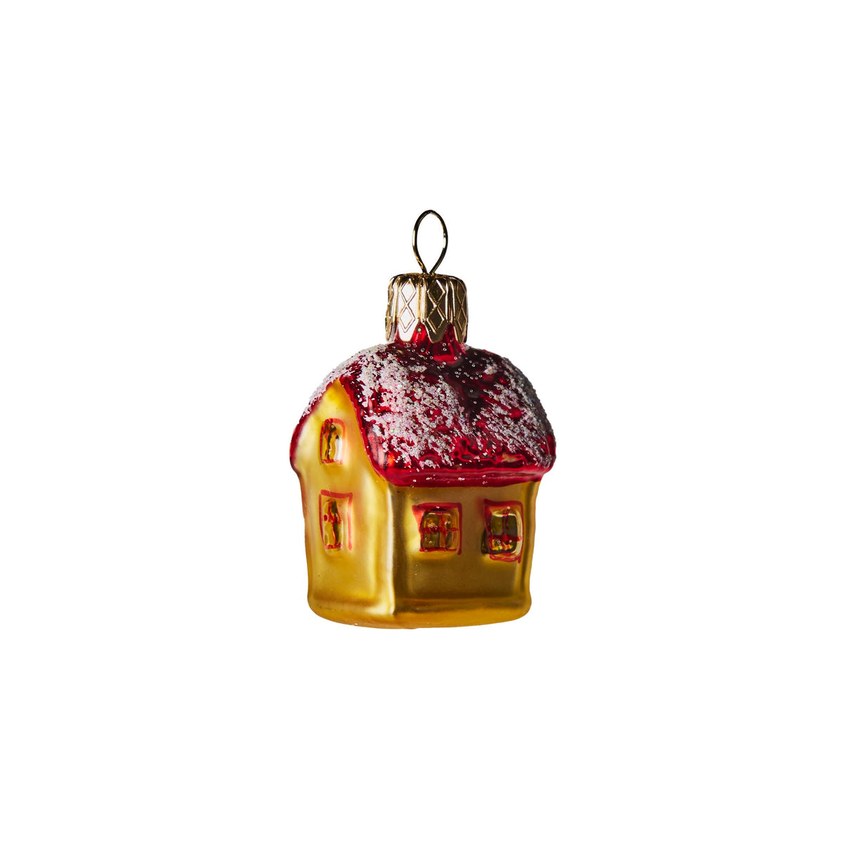 Hand Blown Glass Hanging Ornament, Mini Red House