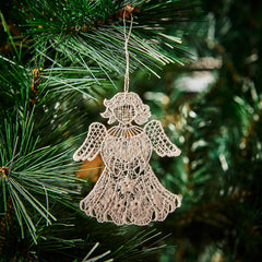 Hanging Tree Ornament, Lace Angel with Star