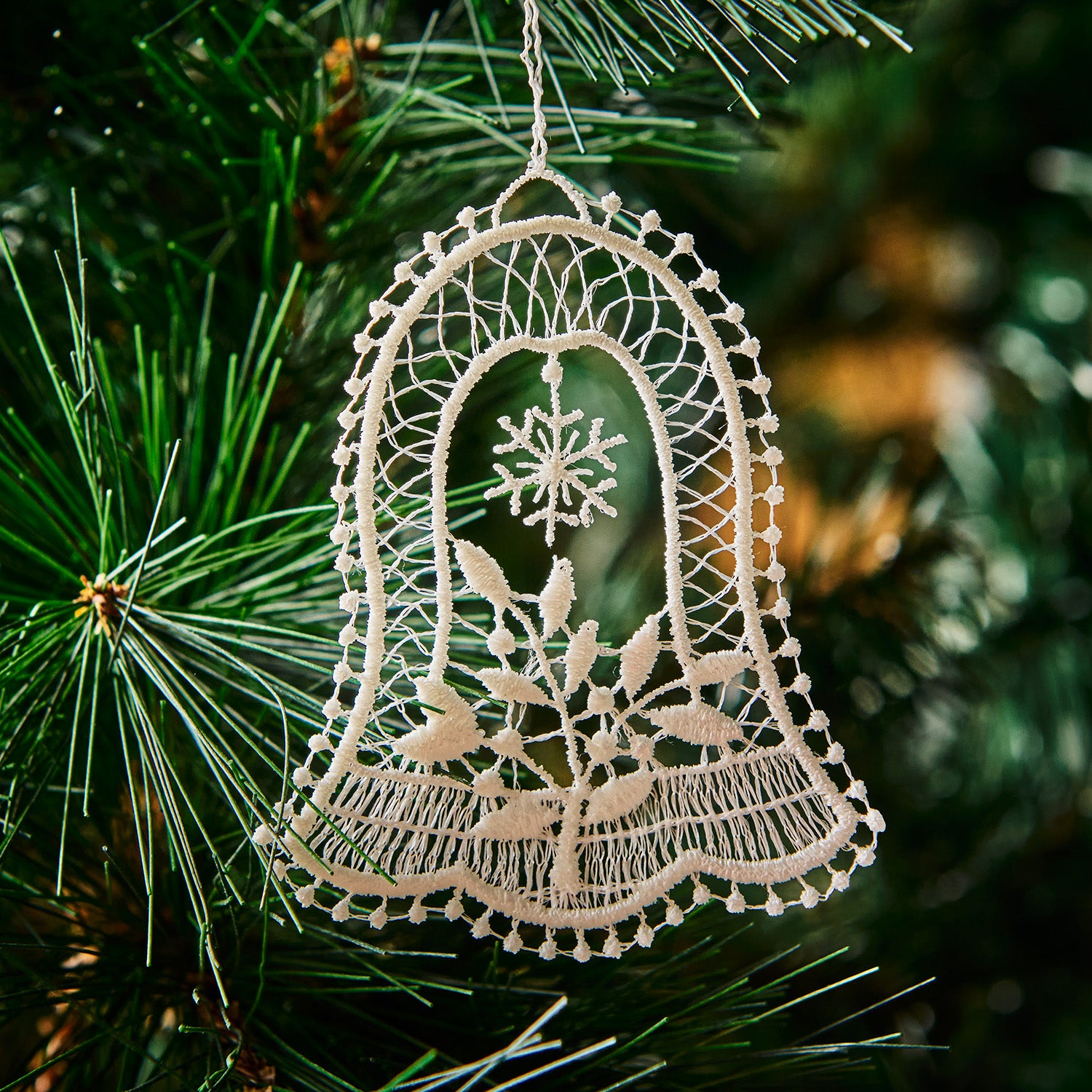 Hanging Tree Ornament, Lace Bell with Mistletoe