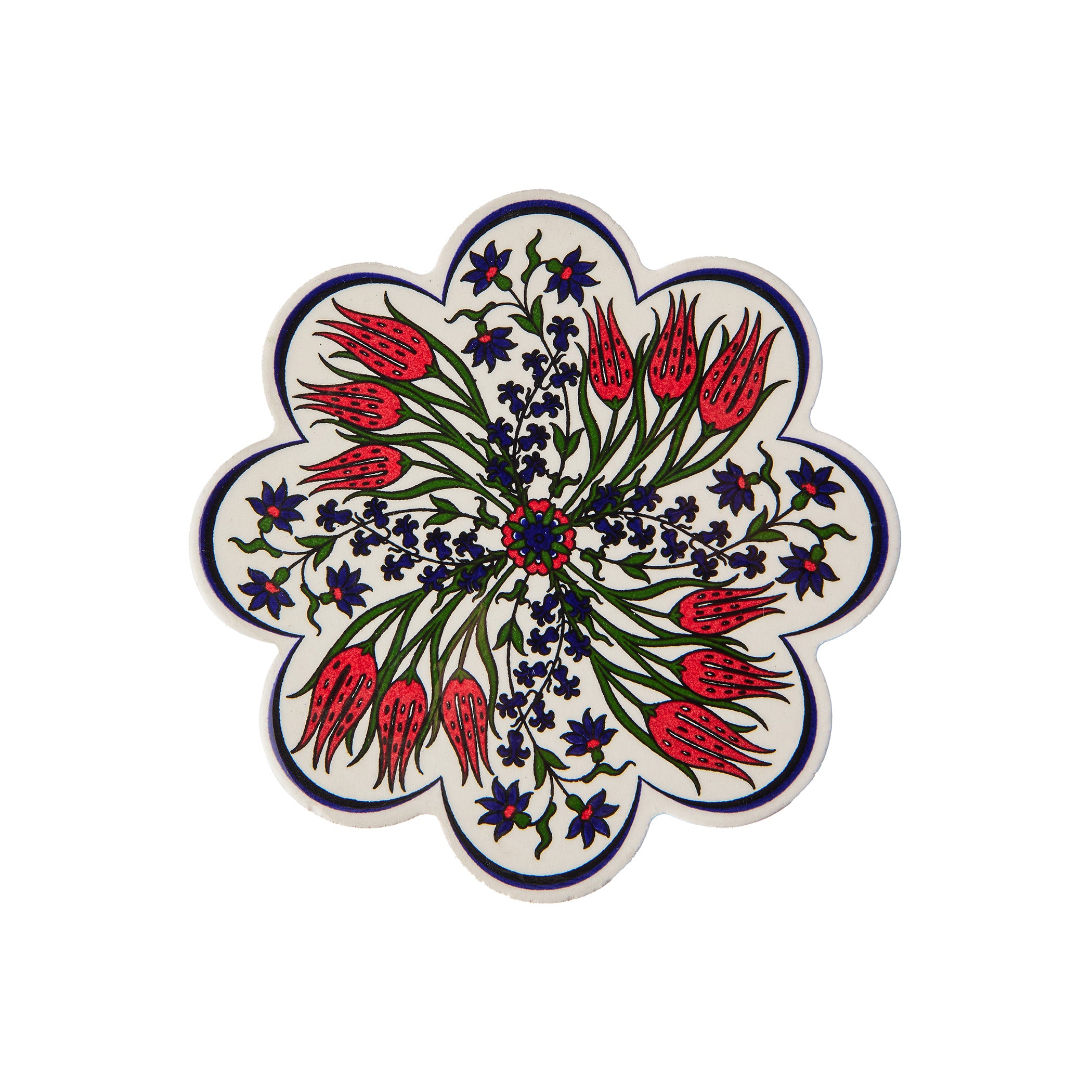 White Red Black Flowers Turkish Trivet