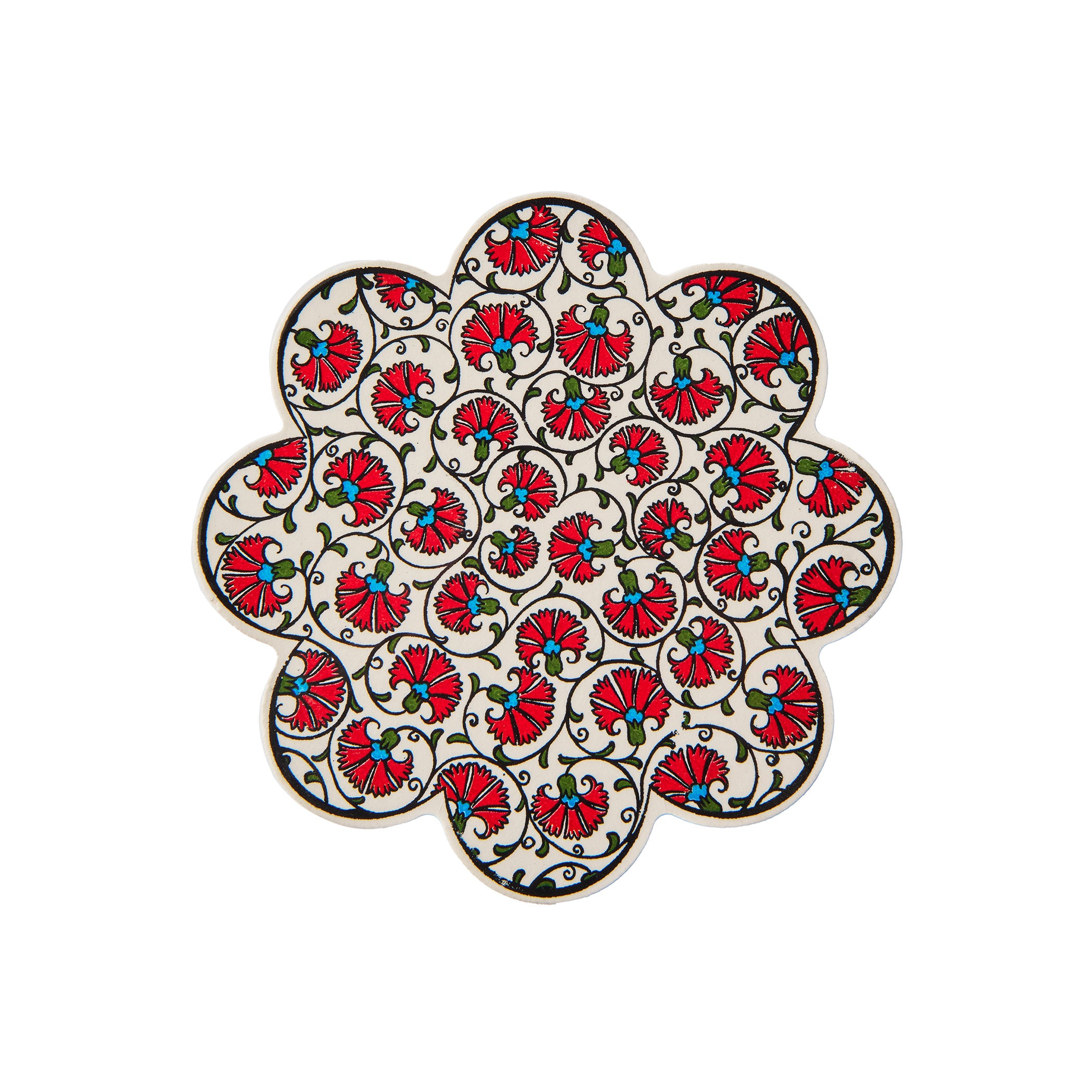 White Red Green Flowers Turkish Trivet