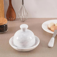 Butter Bell Marble White with Knife